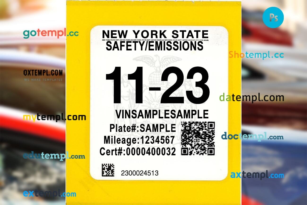 USA New York State vehicle safety and emissions inspection sticker template in PSD format