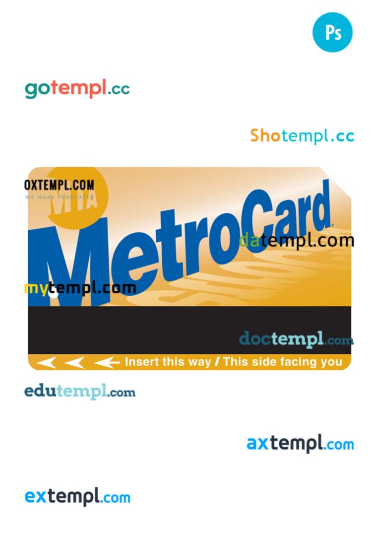USA New York transport card PSD template
