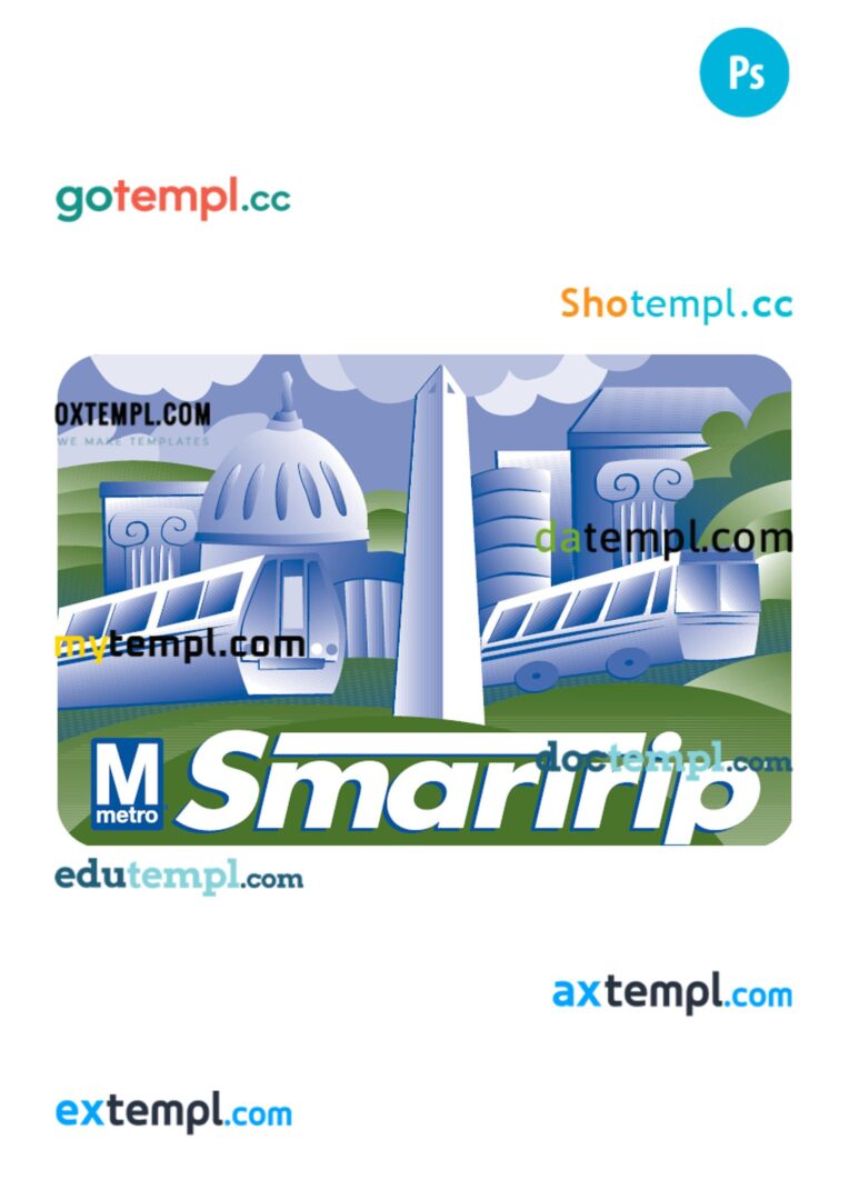 USA Washington smartrip metro card PSD template