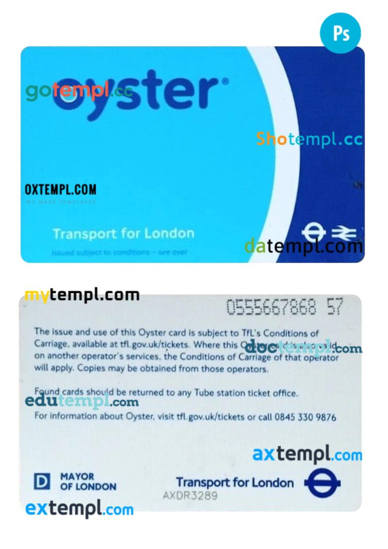 United Kingdom transport card PSD template