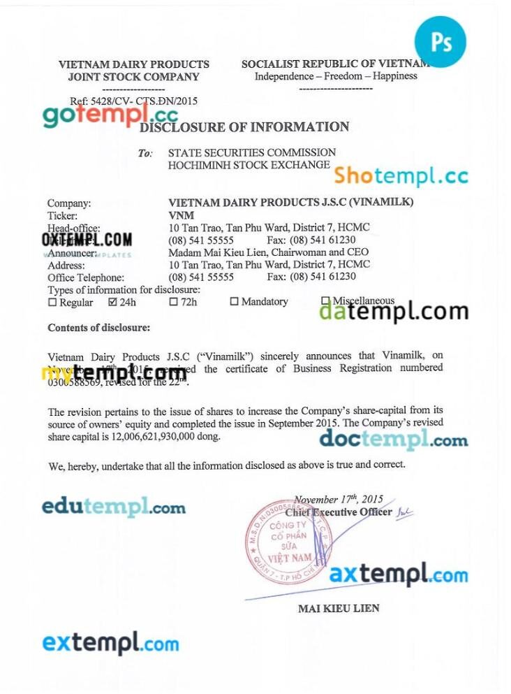 Vietnam business registration certificate PSD template