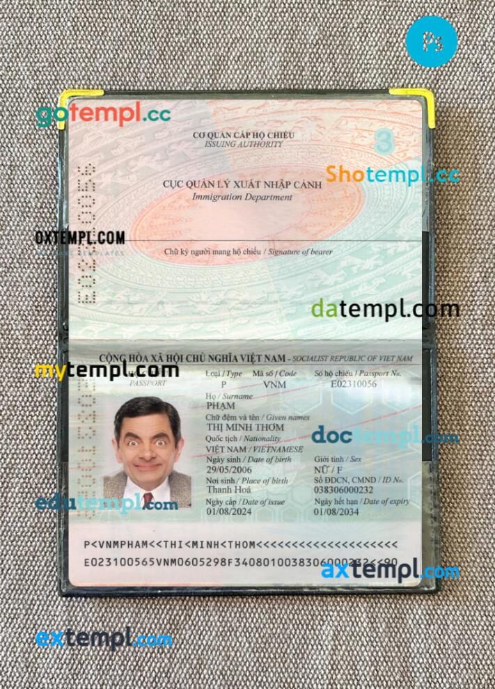 Vietnam passport PSD files with address page, scan and photo-realistic look, 2024-present, version 2